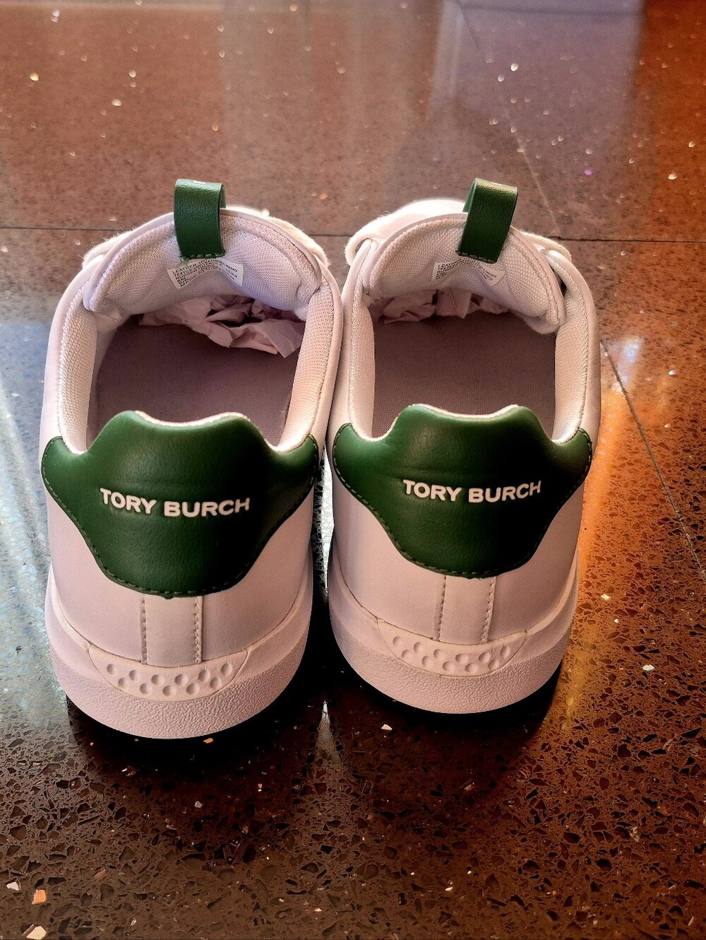 Tory Burch White Leather Low-Top Sneakers with Green Accent